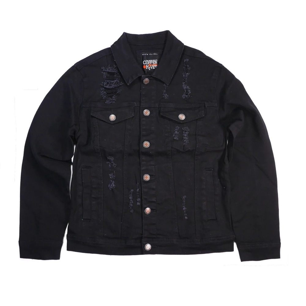 Copper Rivet Black Denim Jacket - Picture 6 of 9
